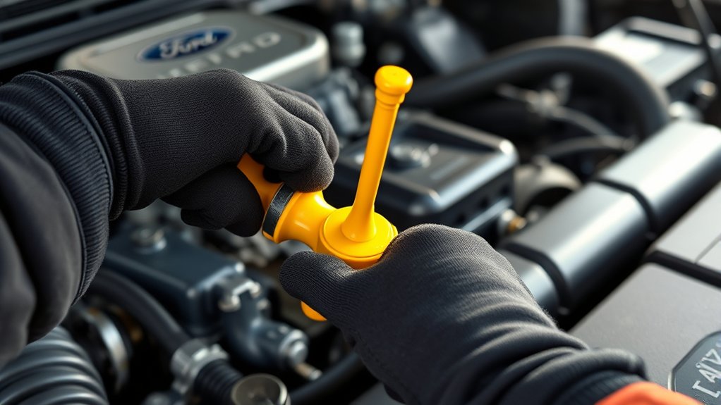 open hood locate dipstick handle
